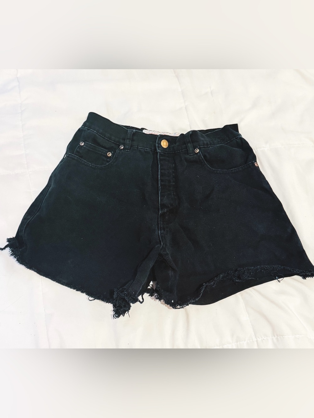 The Territory Ahead Black High-Rise Frayed Hem Denim Shorts